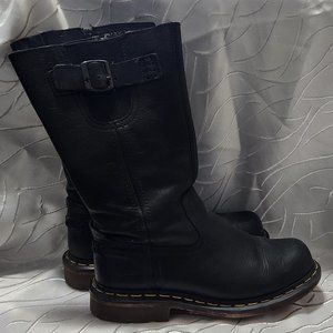 Dr. Martens Black Leather Mid-Calf Side Zipper Boots Size 38